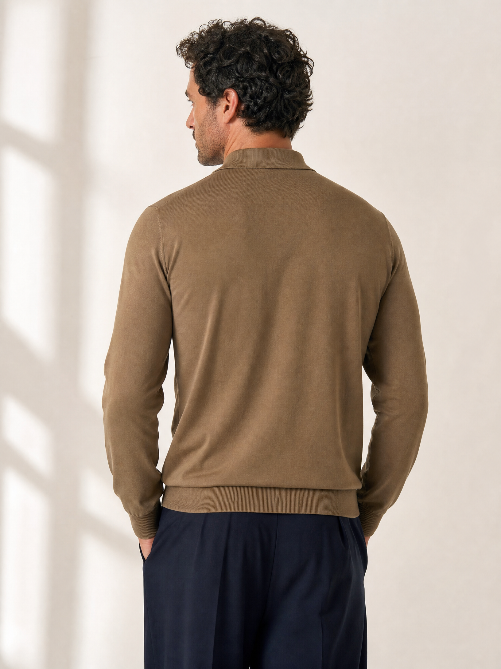 LS Knit Button-Down Shirt Gabriele Pasini – BROWN - Hero Back