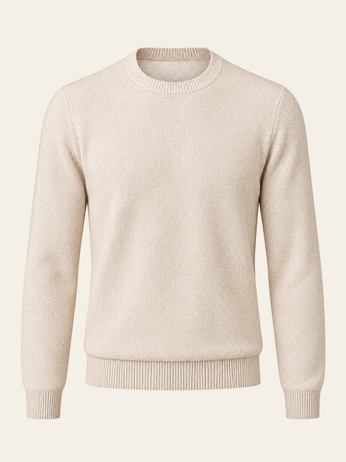 FERRANTE ESSENTIAL TEXTURED MERINO CREWNECK – WARM CREAM - Ghost Mannequin Front