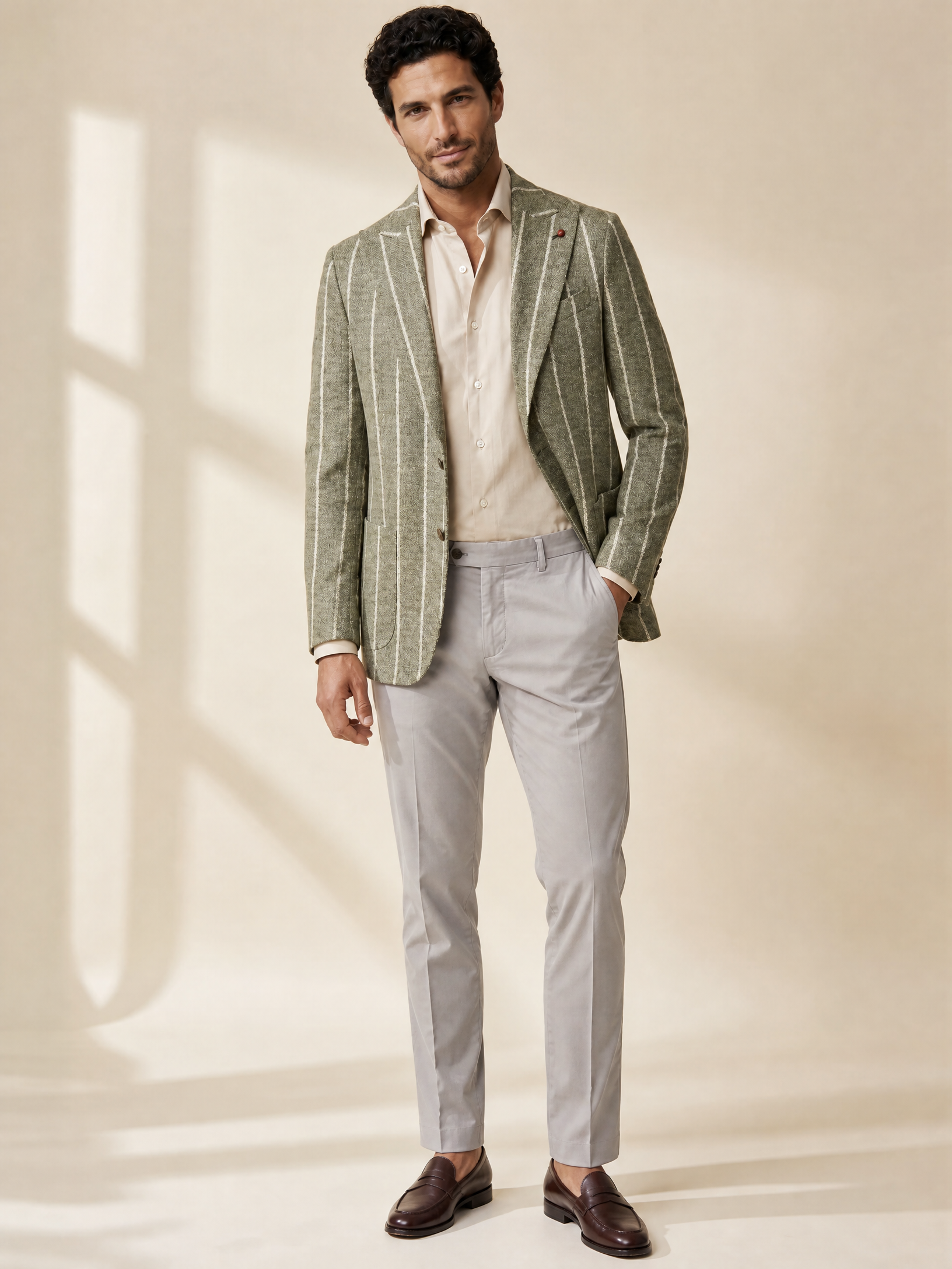 SAND Jersey Dress Shirt – TAN - Full Front Model