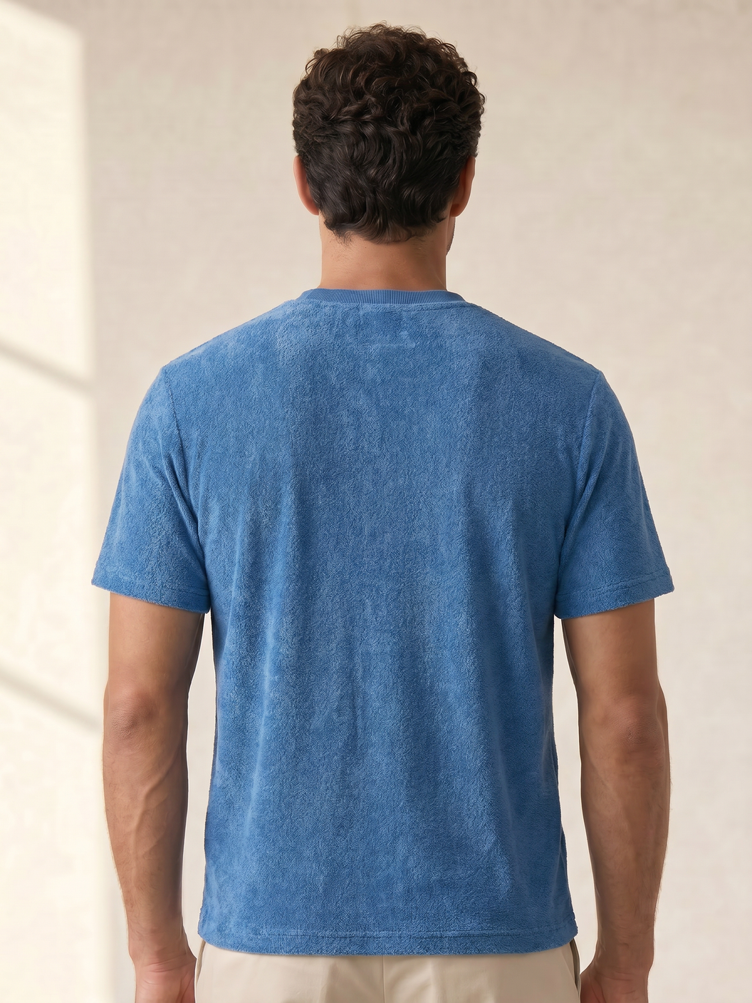 Gran Sasso Terry Cotton T-Shirt – Blue - Mid-body Back