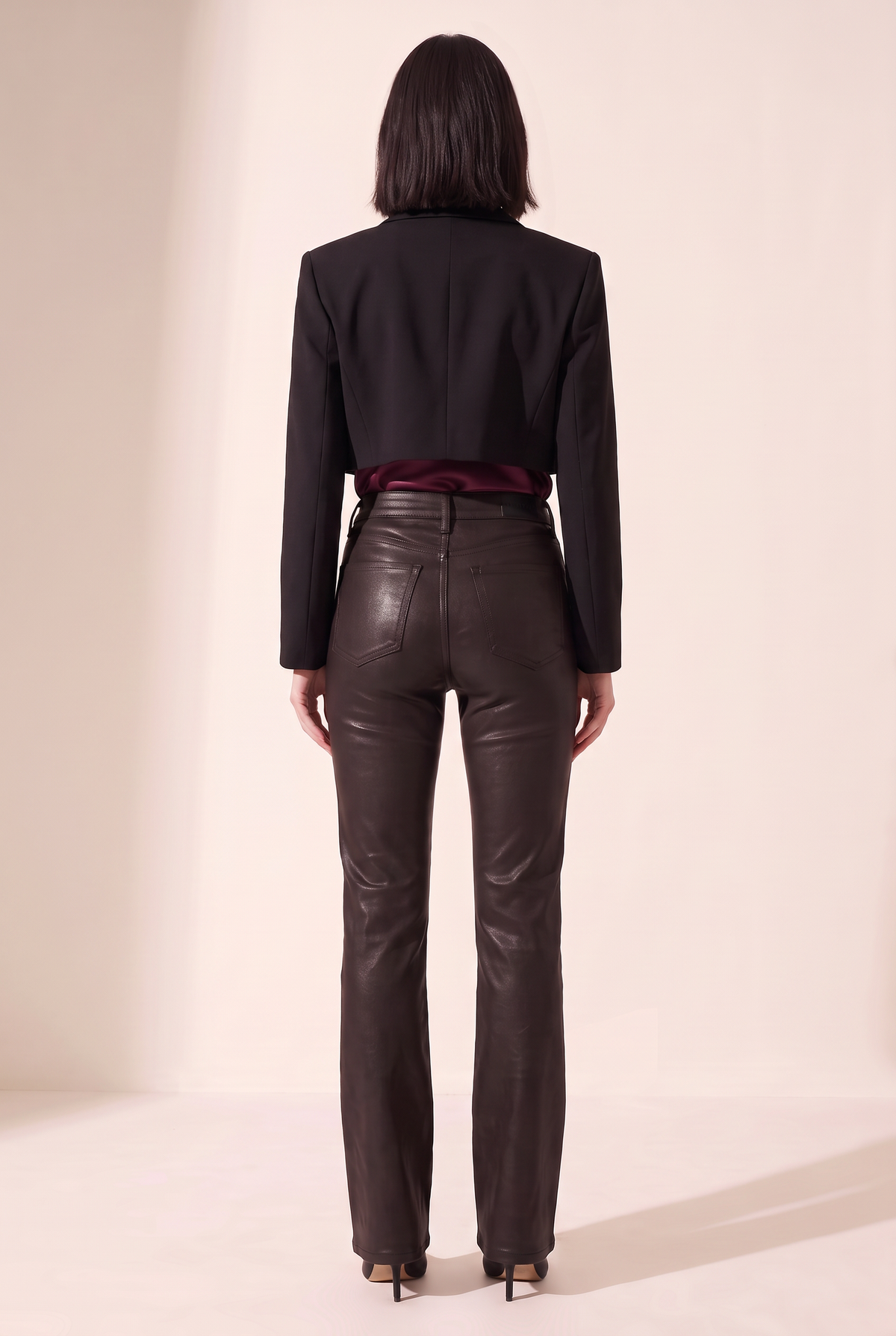 Evie High Rise Slim Boot Pant - PISTOLA – COATED MOCHA - Full Back Model