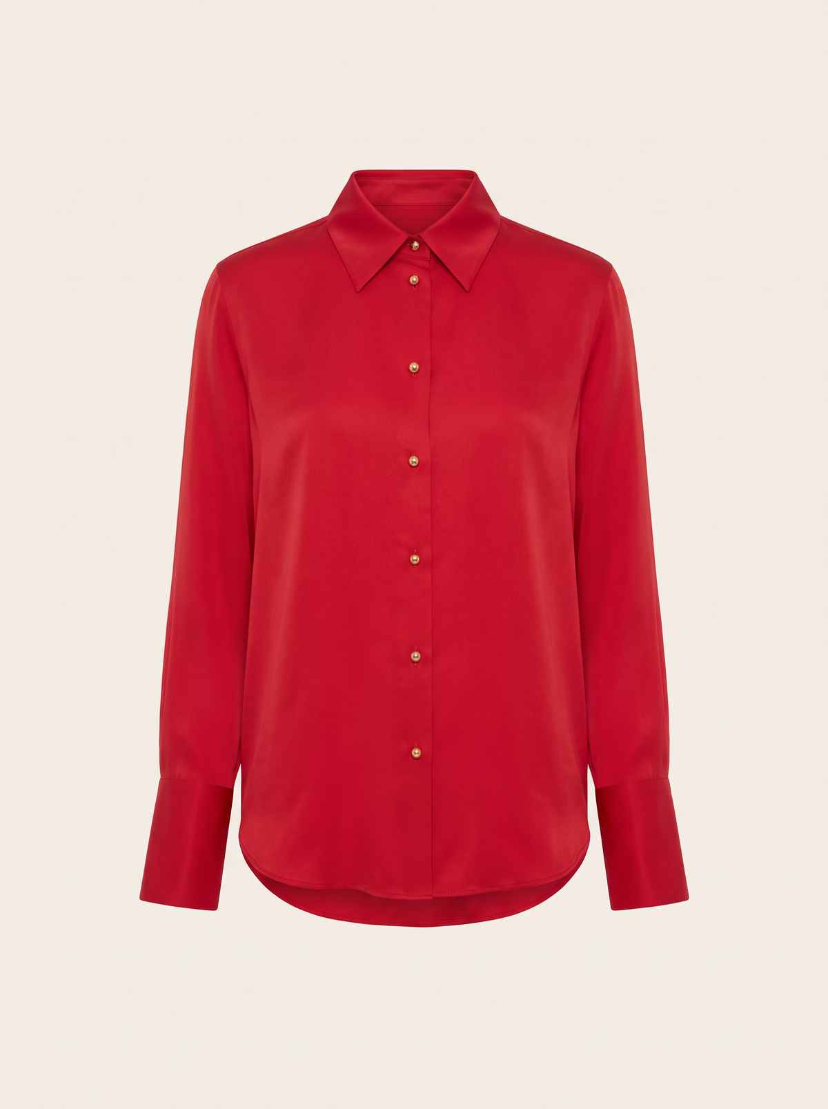 Silk Relaxed Shirt – CHERRY - Ghost Mannequin Front