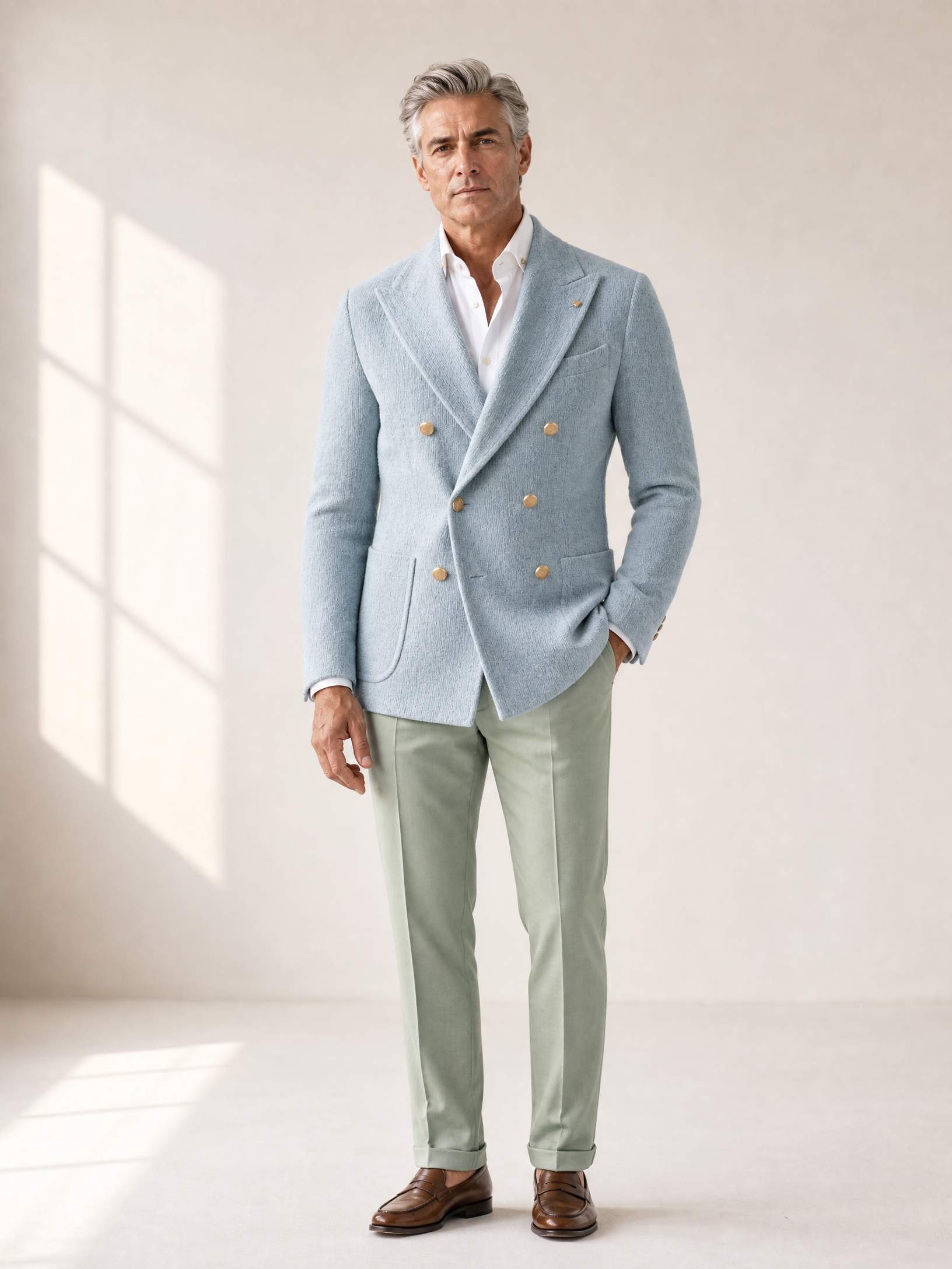 SAND Luxury Italian Dress Shirt – WHITE - Full Front Model