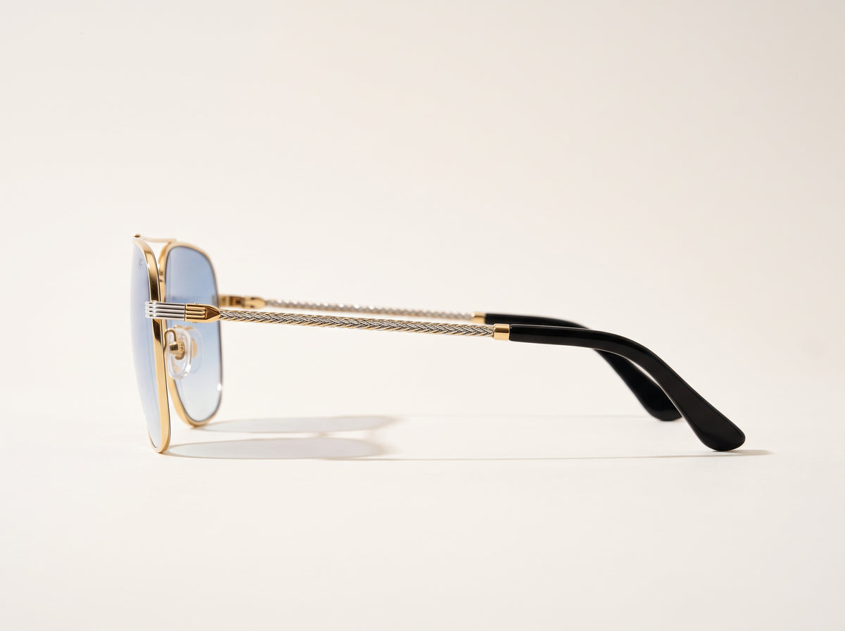 Vintage Frames Snatch Double Rope Edition 18KT Two-Tone Gold – Pastel Blue – YELLOW / WHITE GOLD / PASTEL BLUE - Side profile