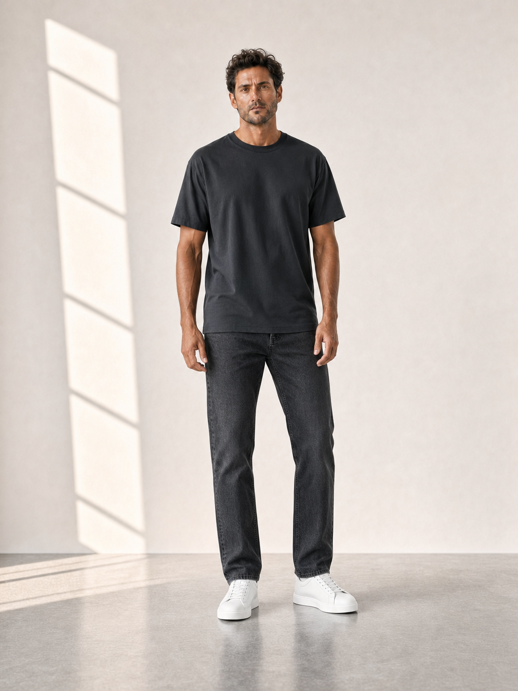 Bastille Alcantara Printed T-Shirt — Black — On Model Front