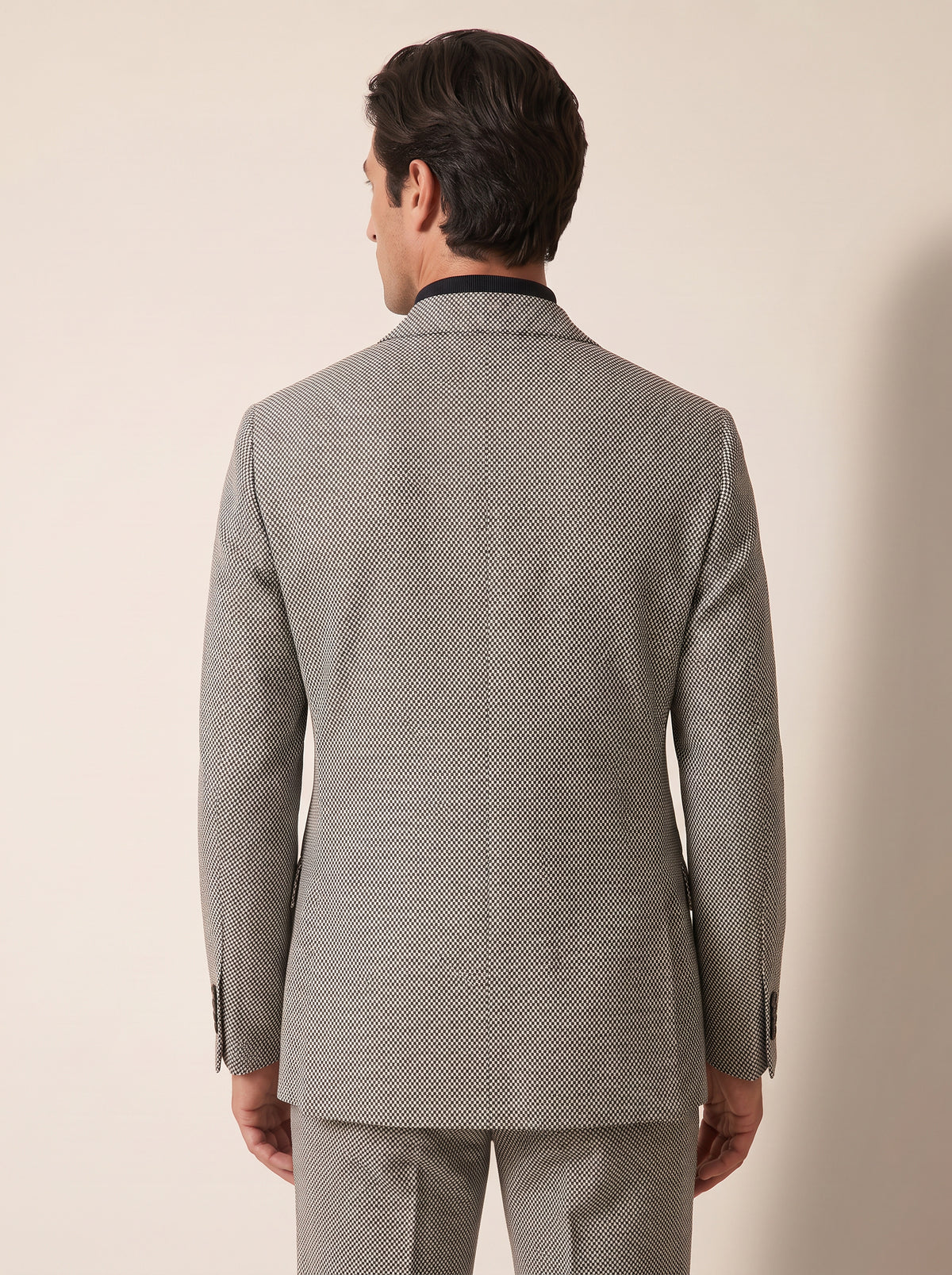 MICRO-DOT DOUBLE-BREASTED PEAK LAPEL SUIT - GABRIELE PASINI – BLACK / IVORY - Hero Back