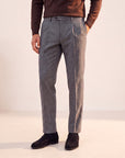 Briglia BG21 Mélange Pleated Trouser – GREY - Hero Front — on model, just above waistband through full shoes
