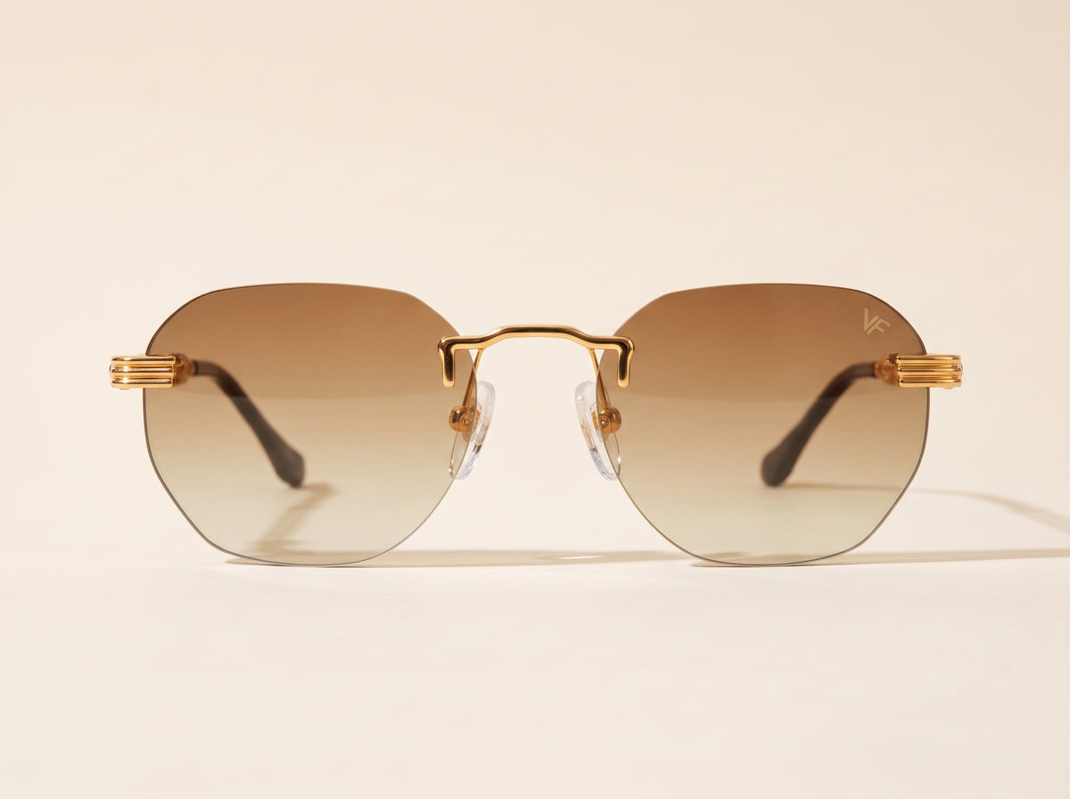 Vintage Frames Detroit Player Drill Mount 24KT Gold – Light Brown Gradient – YELLOW GOLD / LIGHT BROWN GRADIENT - Front hero
