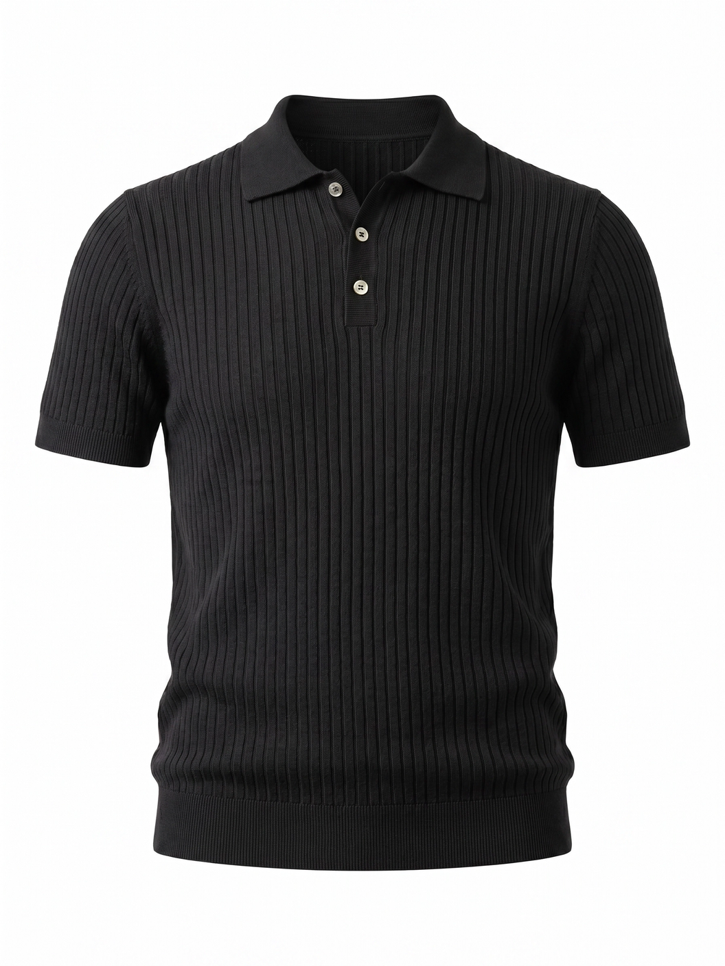 Gran Sasso Cotton Linen Ribbed Polo – Black - Ghost Mannequin Front