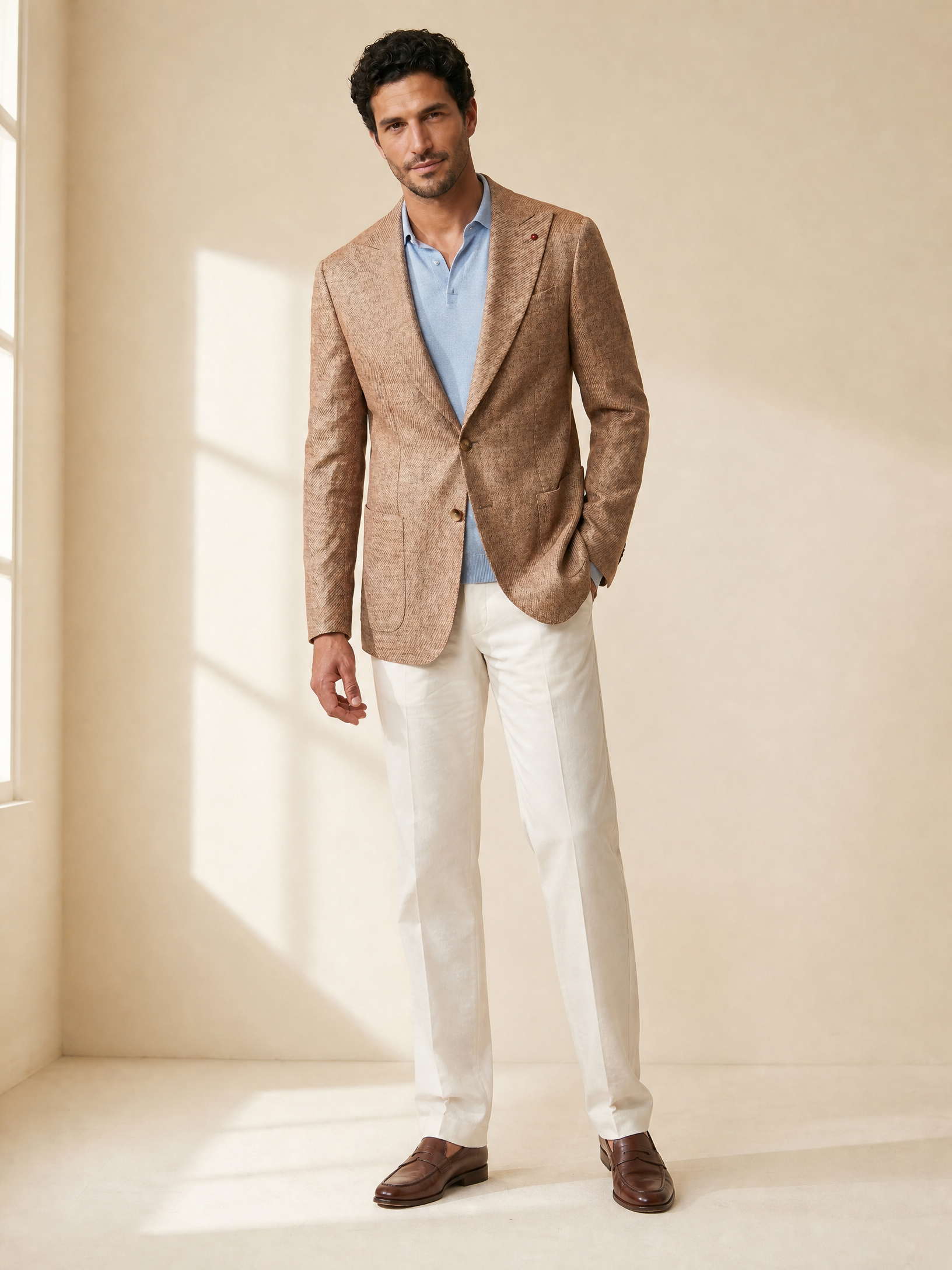 SAND Knit Johnny Collar – SKY - Full Front Model