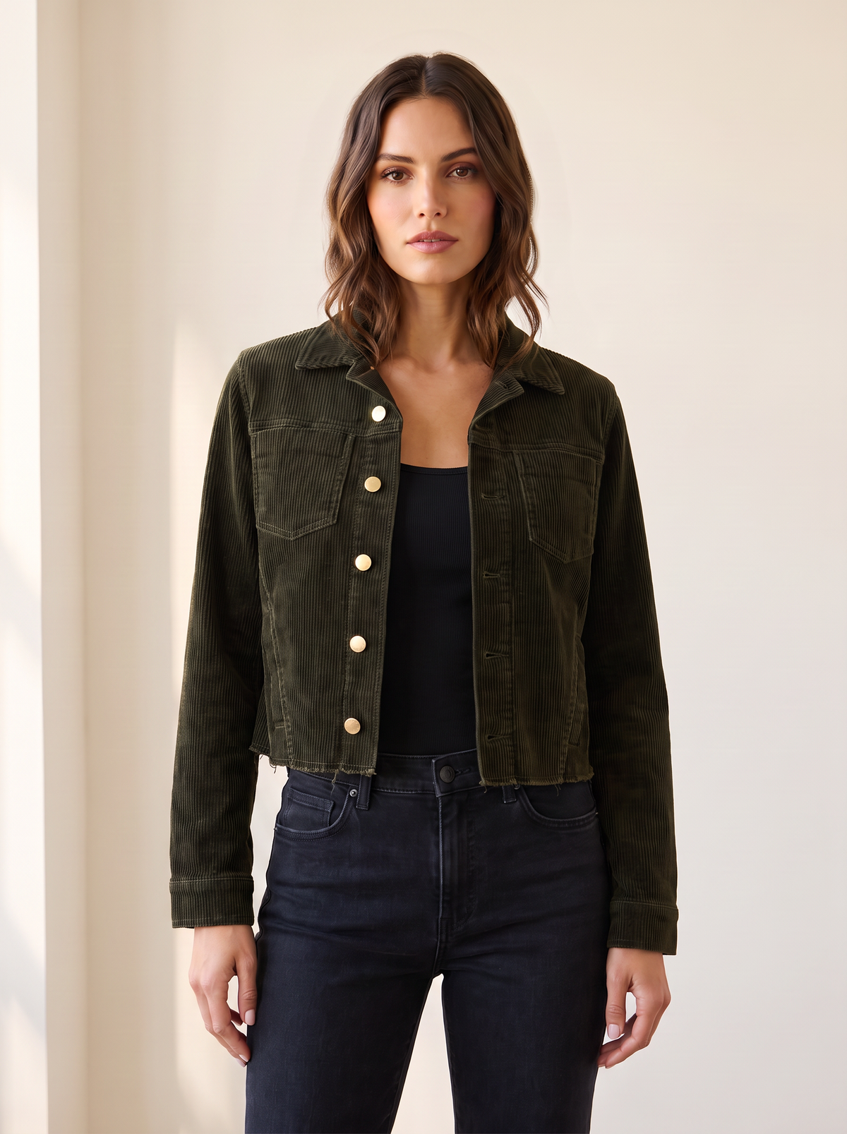 L’AGENCE Janelle Corduroy Jacket – ARMY - Hero Front
