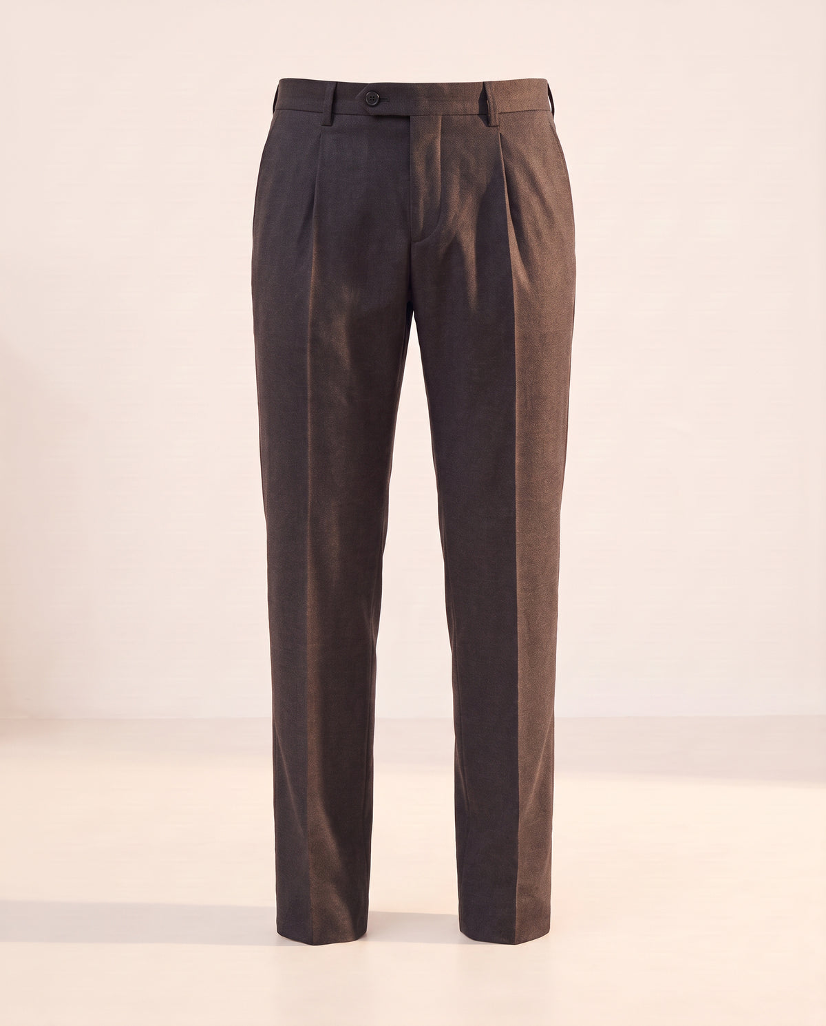 Briglia BG21 Mélange Pleated Trouser – BROWN - Ghost Mannequin Front