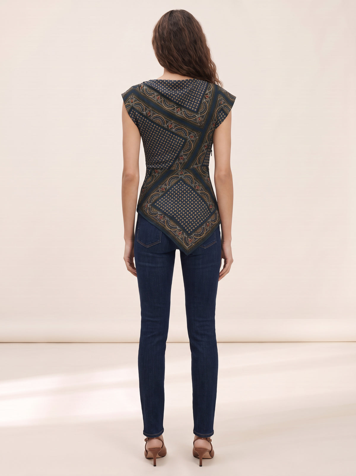 Yvonne Asymmetric Scarf Top — Heritage Navy Multi – HERITAGE NAVY MULTI - Full Back Model