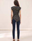 Yvonne Asymmetric Scarf Top — Heritage Navy Multi – HERITAGE NAVY MULTI - Full Back Model