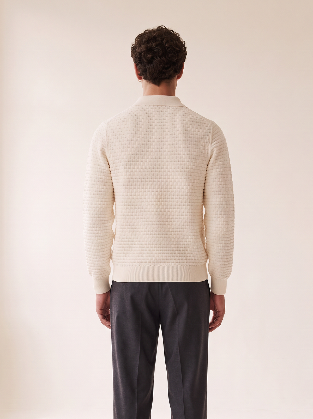 CHECK STRUCTURE KNITTED LS POLO - LES DEUX – LIGHT IVORY - Hero Back