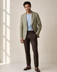 SAND Linen Crewneck T-Shirt – SKY - Full Front Model