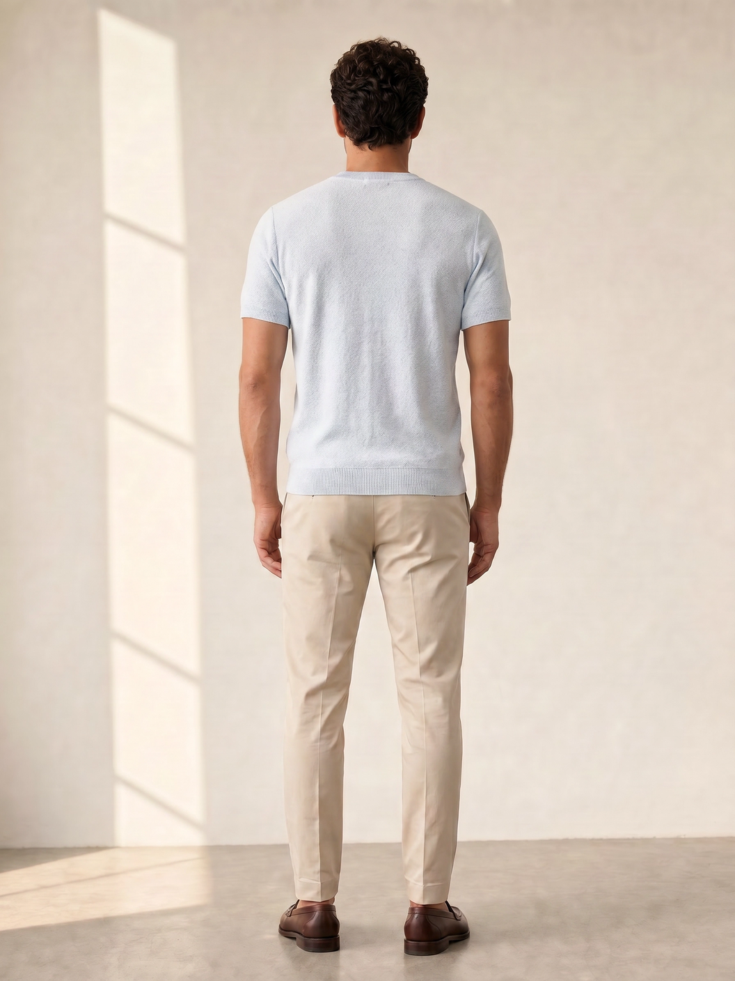 Gran Sasso Terry Cotton T-Shirt – Blue - Full Back Model