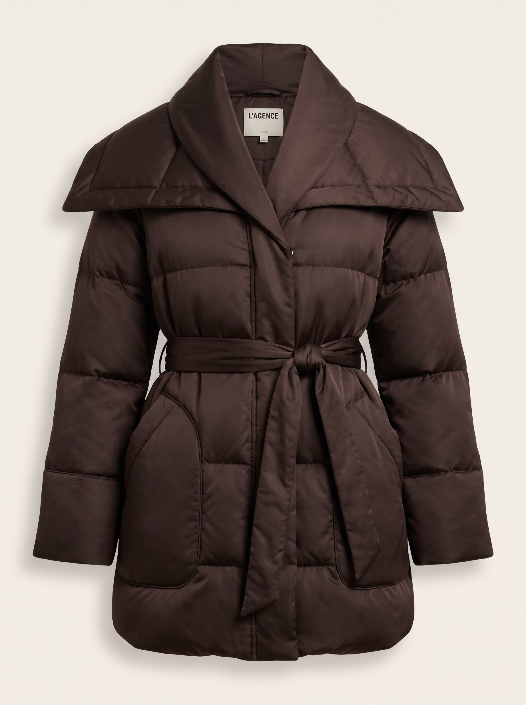 Glacier Shawl Puffer Jacket – DARK JAVA - Ghost Mannequin Front