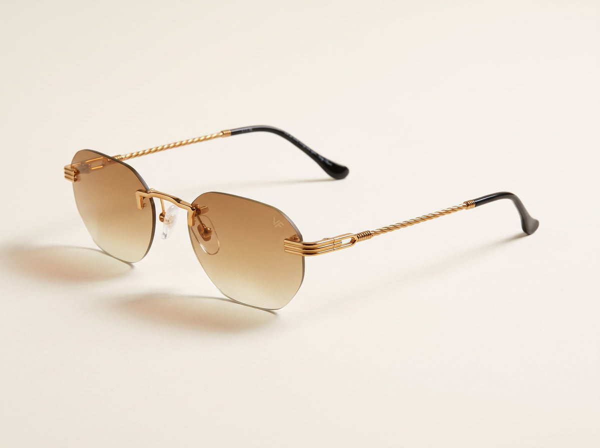 Vintage Frames Detroit Player Drill Mount 24KT Gold – Light Brown Gradient – YELLOW GOLD / LIGHT BROWN GRADIENT - Three-quarter