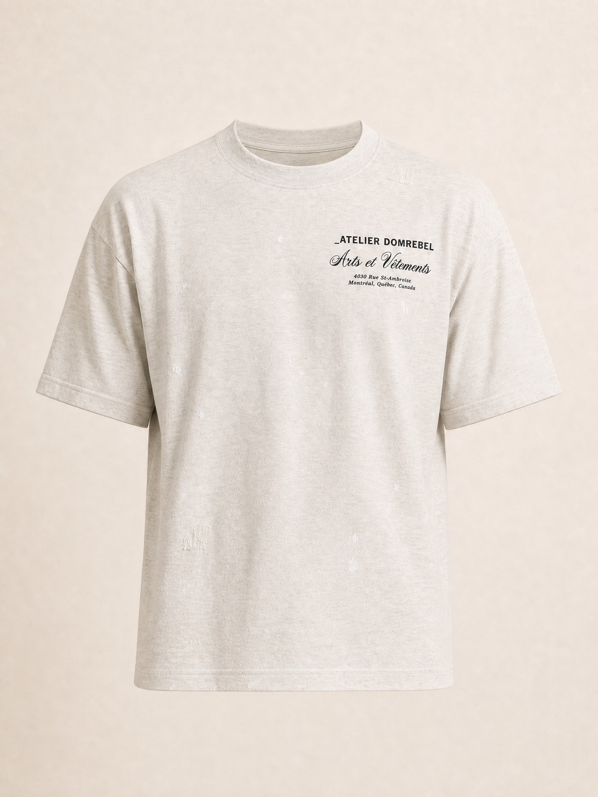 ART VETEMENTS T-SHIRT - DOM REBEL – GREY - Ghost Mannequin Front