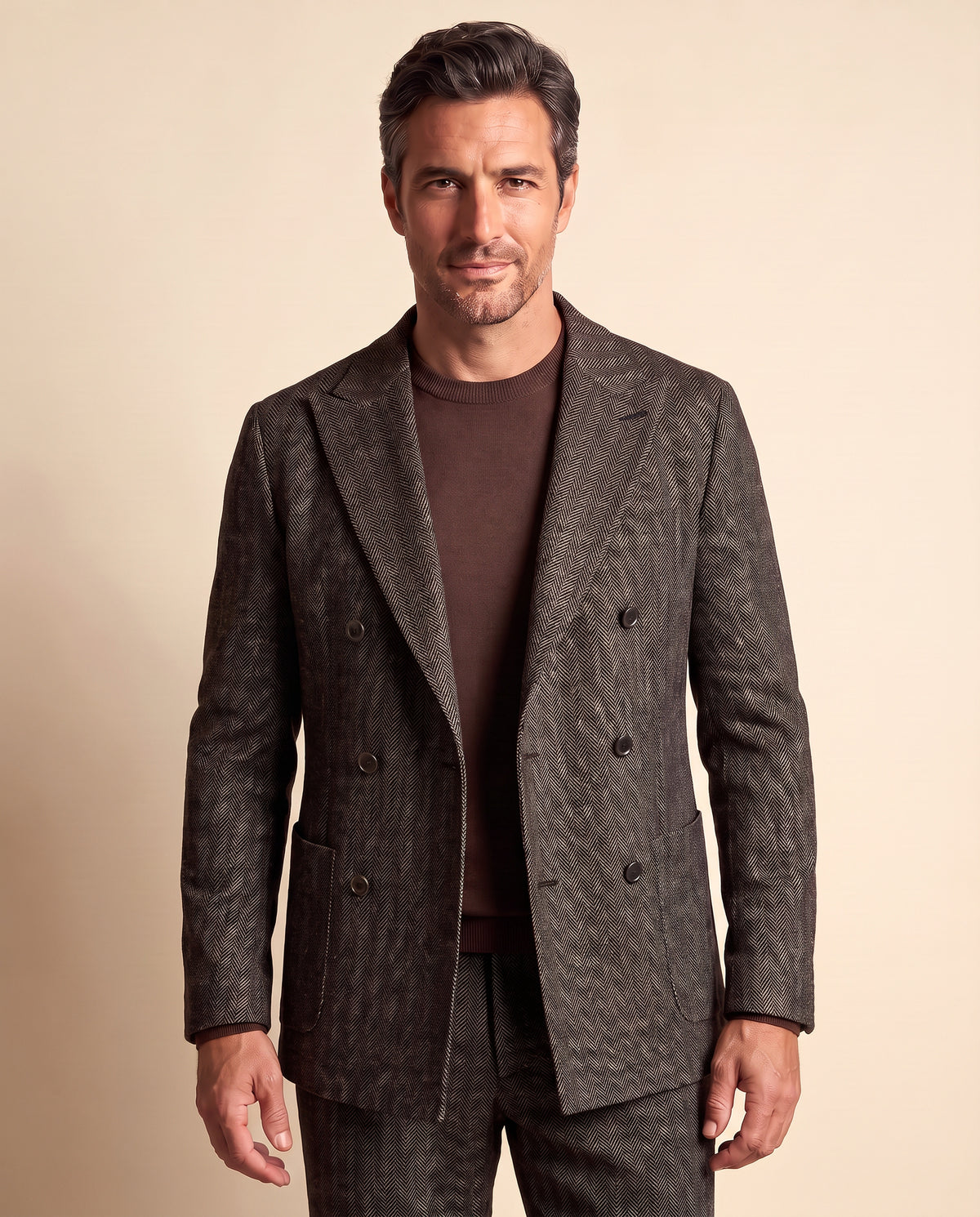 Circolo 1901 Double-Breasted Herringbone-Print Suit – BLACK - Hero Front