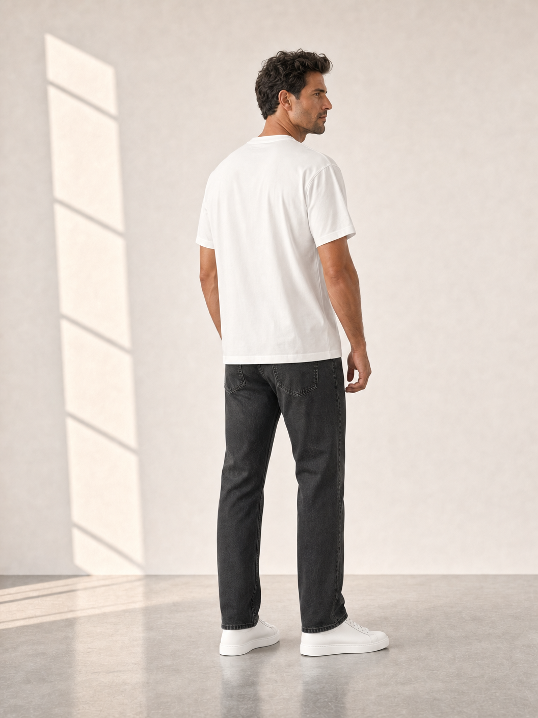 Bastille Direct Printed T-Shirt Curve — White — On Model Back