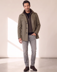 WOOL-BLEND JACKET WITH DETACHABLE BIB – OLIVE - Full Body Front