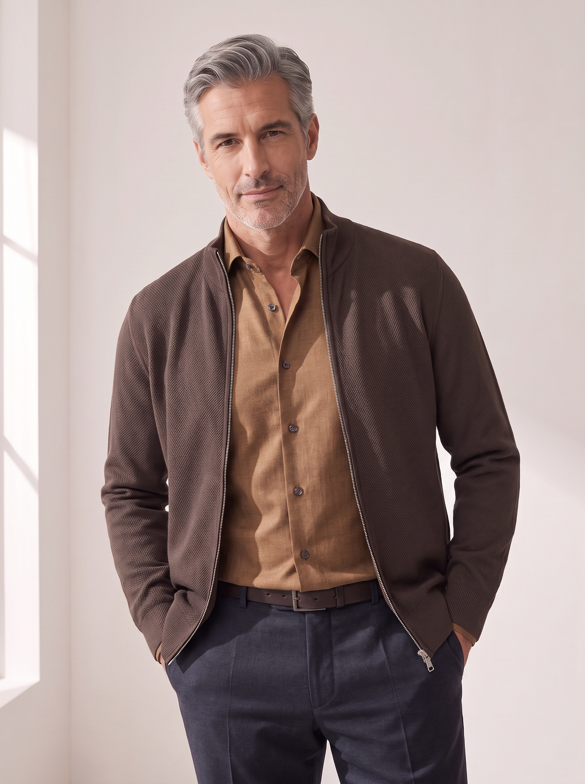 GORDON SC VIRGIN WOOL SHIRT – WARM CAMEL MELANGE - Hero Front