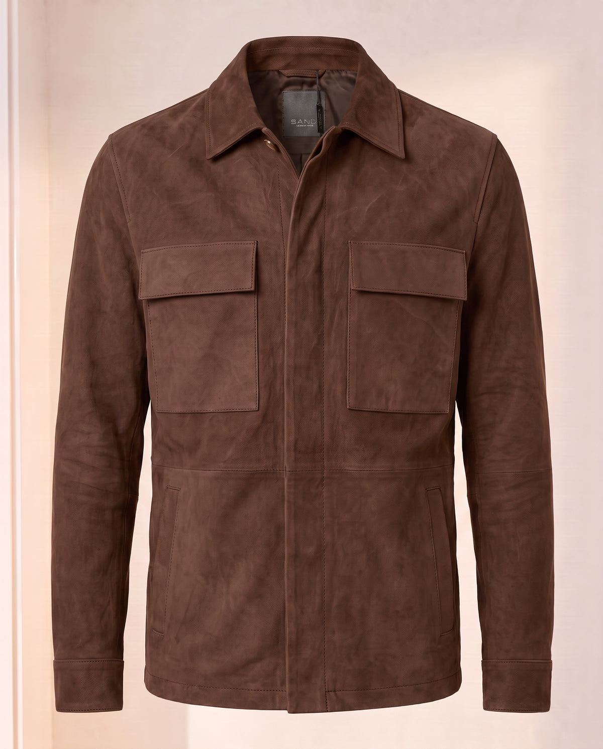 Soft Suede Aiden Pocket Shirt Jacket – SAND – BROWN - Ghost Mannequin Front