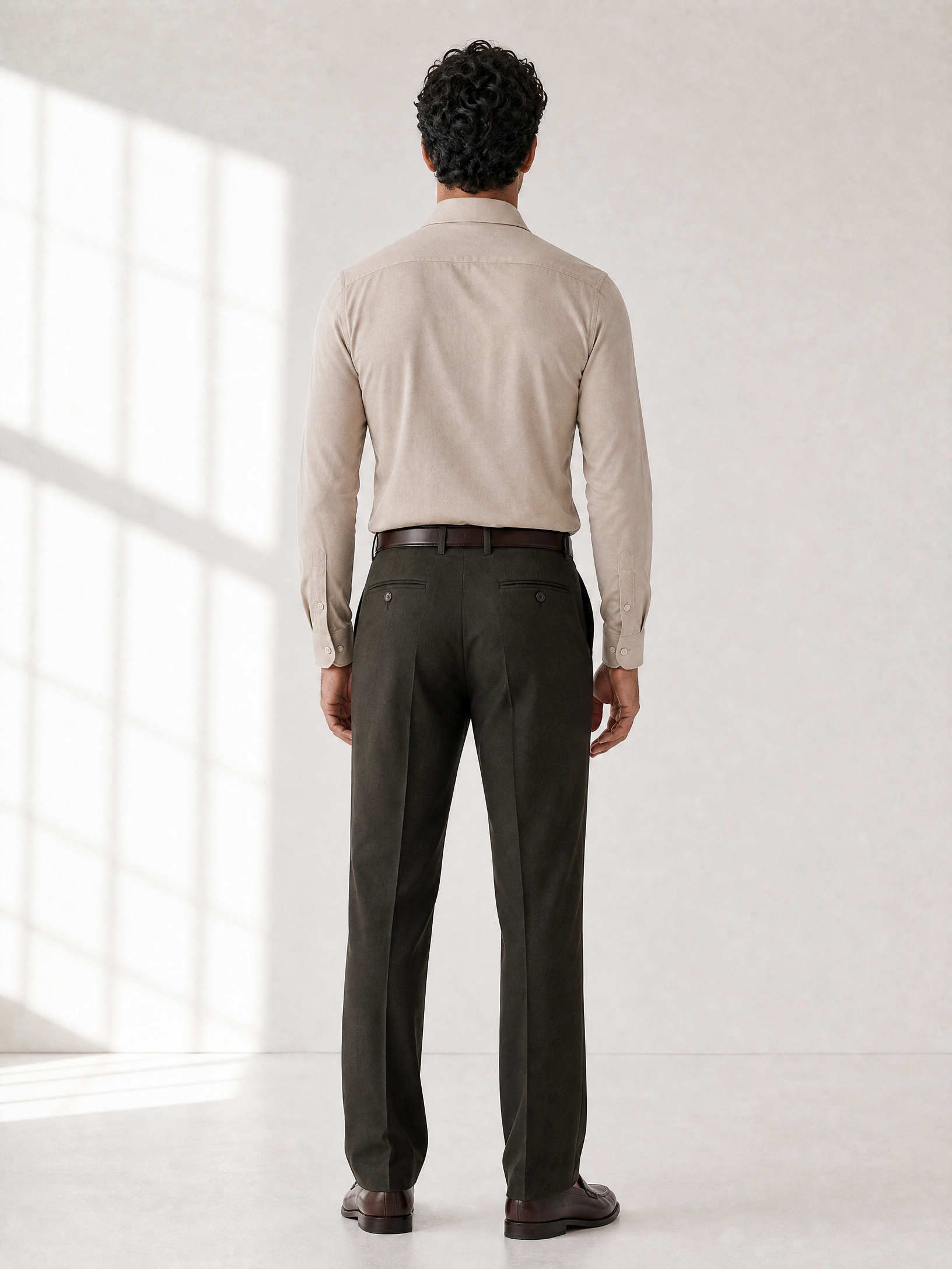 SAND Jersey Dress Shirt – TAN - Full Back Model