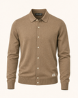 LS Knit Button-Down Shirt Gabriele Pasini – BROWN - Ghost Mannequin Front