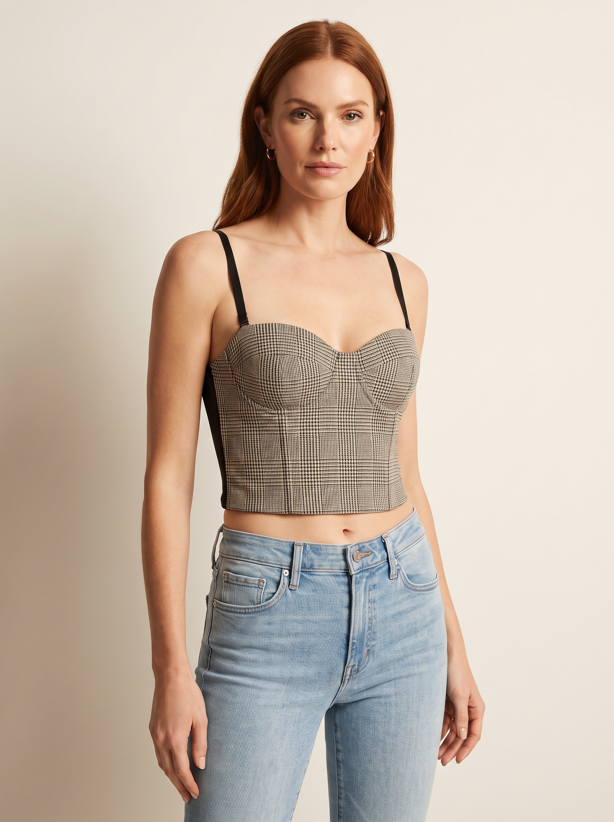 Sonya Bustier – BEIGE/BLACK LUREX GLEN PLAID - Hero Front