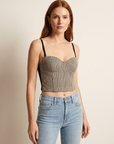 Sonya Bustier – BEIGE/BLACK LUREX GLEN PLAID - Hero Front