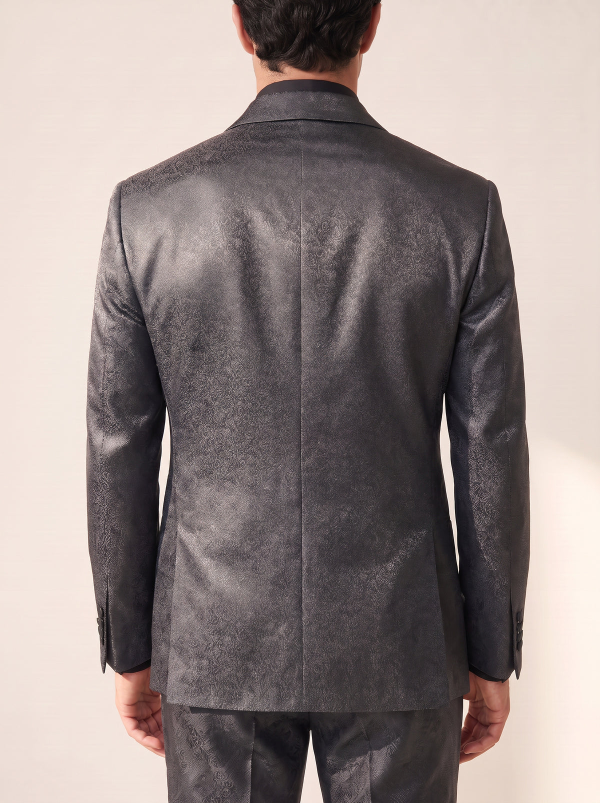 CHARCOAL JACQUARD PEAK LAPEL TUXEDO - GABRIELE PASINI – CHARCOAL - Hero Back