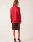 Silk Relaxed Shirt – CHERRY - Full Back Model