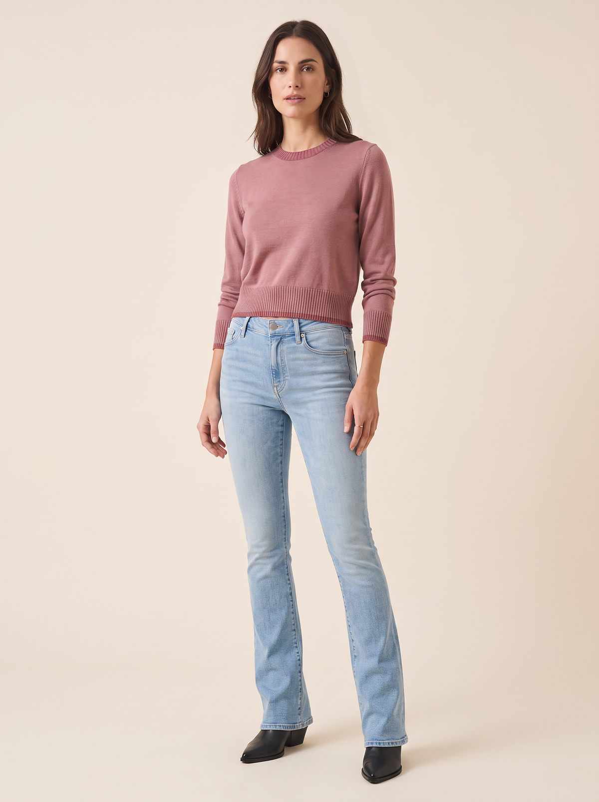 Extrafine Merino Plaited Cropped Crew – ROSA - Full Front Model
