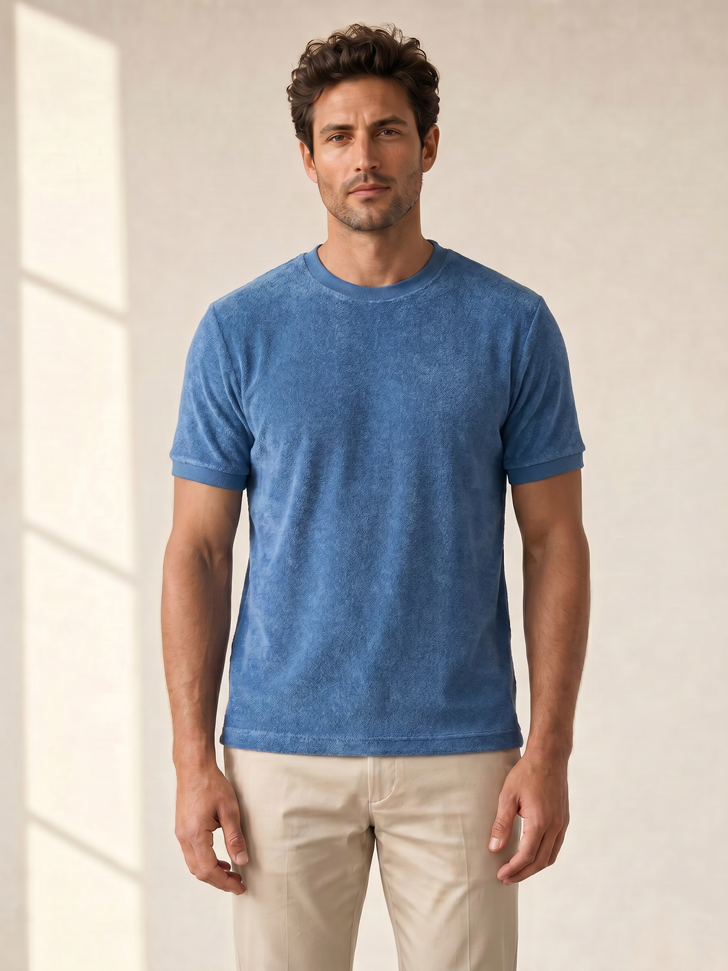 Gran Sasso Terry Cotton T-Shirt – Blue - Hero Front