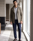 FERRANTE MERINO WOOL DIAMOND JACQUARD FOUR-BUTTON POLO – LIGHT GREY - Full Front Model
