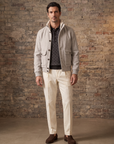 FERRANTE MERINO WOOL DIAMOND JACQUARD FOUR-BUTTON POLO – DARK CHARCOAL - Full Front Model