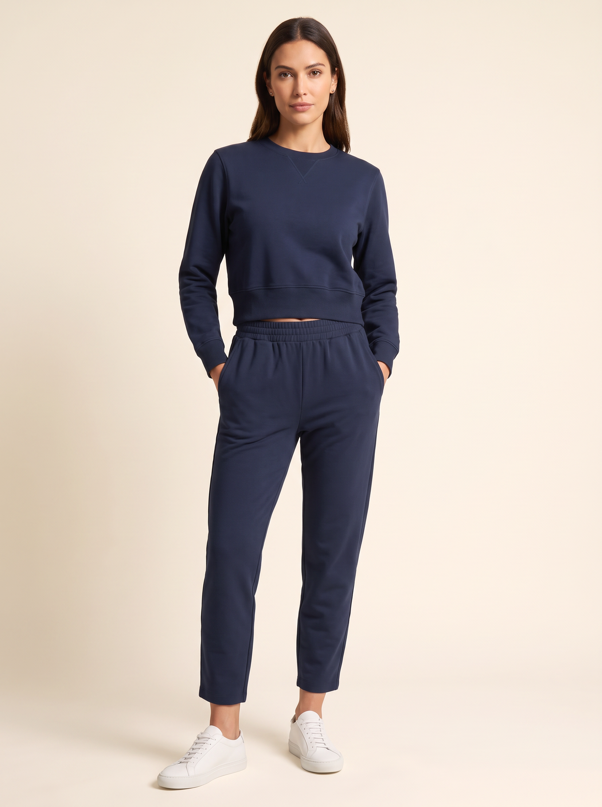 Brushed Pima Cotton Tapered Pant – DARK NAVY - Full Front Model