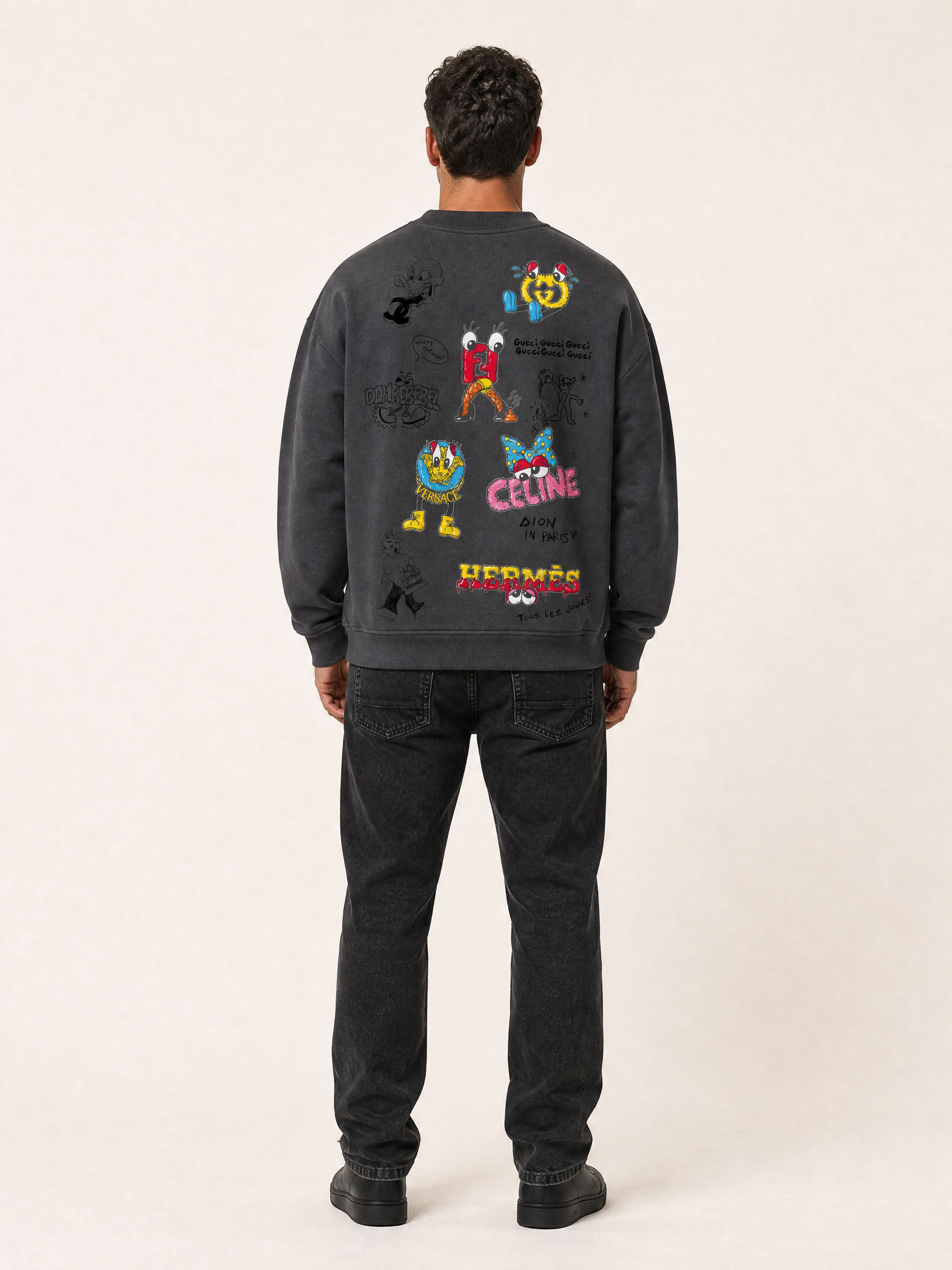 LUXURY SKETCH SWEATSHIRT - DOM REBEL – FADE BLACK - Full Back Model