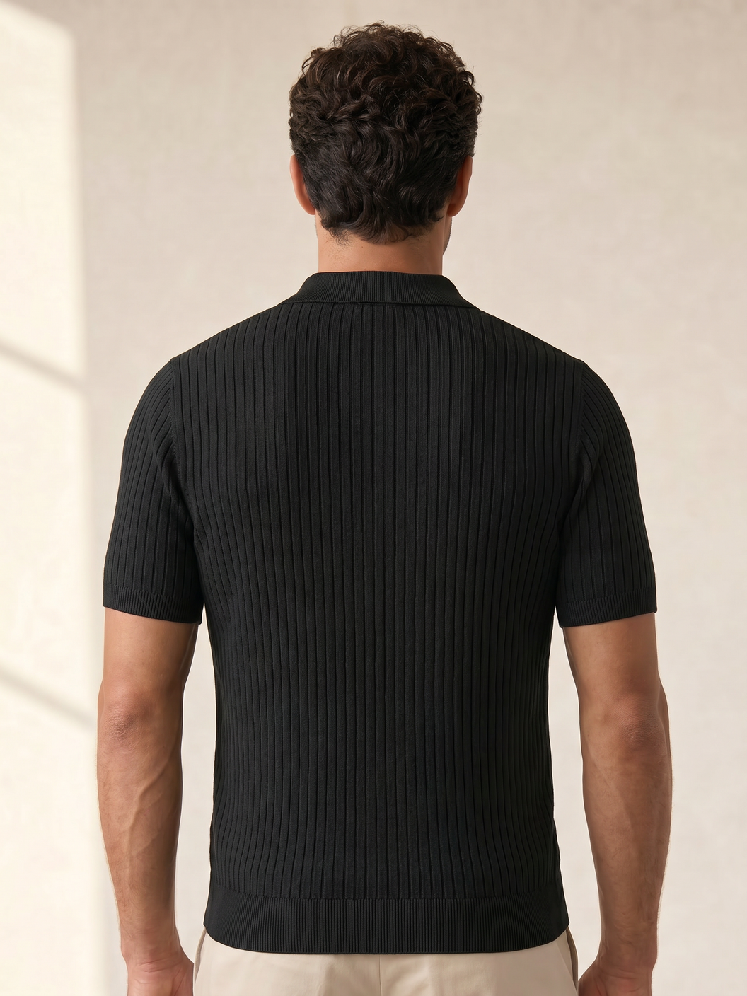 Gran Sasso Cotton Linen Ribbed Polo – Black - Mid-body Back