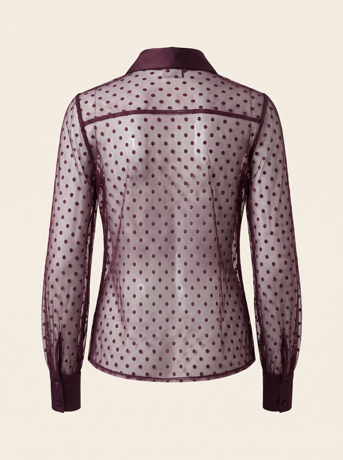 L’AGENCE Sophie Swiss Dot Blouse – DEEP SANGRIA SWISS DOT - Ghost Mannequin Back