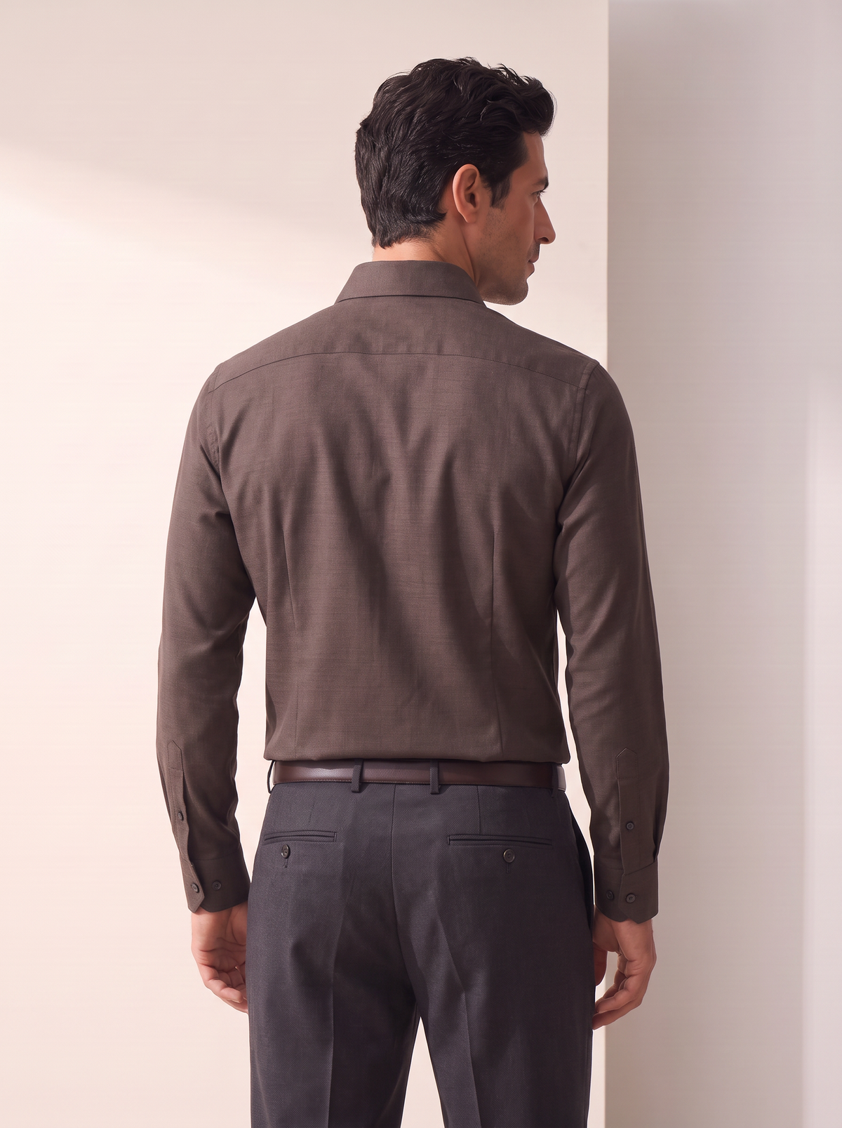 GORDON SC VIRGIN WOOL SHIRT – DARK BROWN MELANGE - Hero Back
