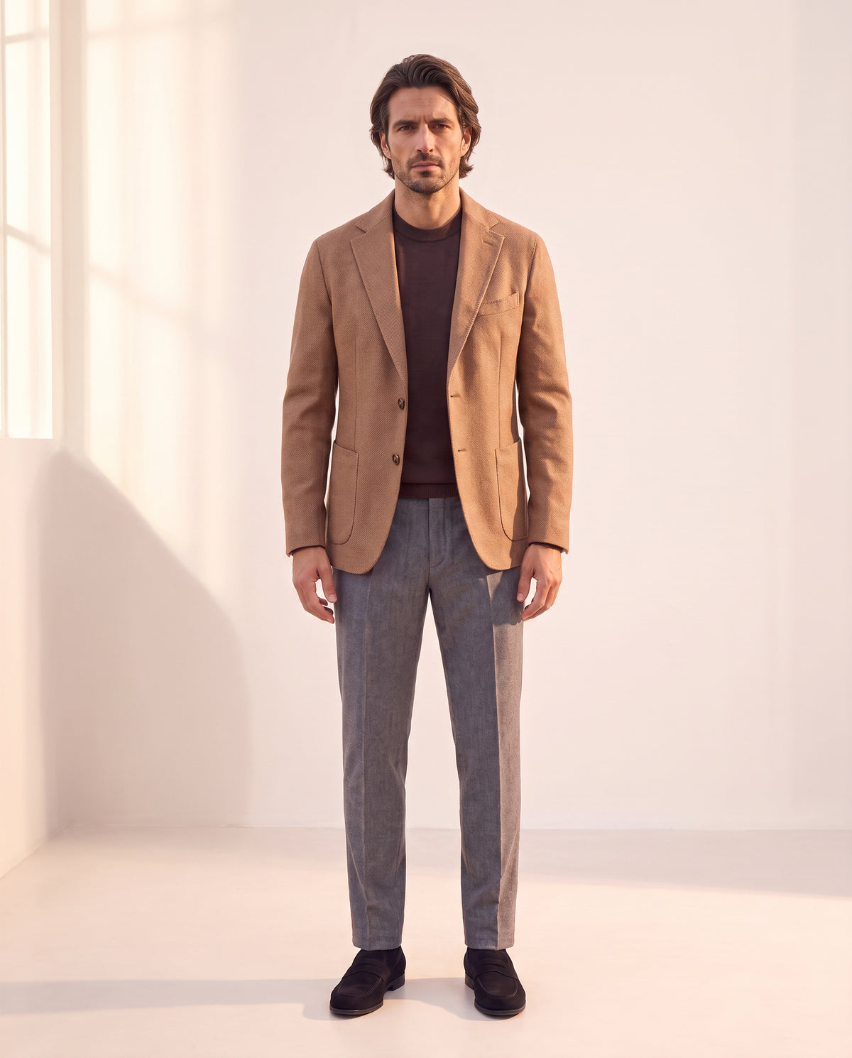 Circolo 1901 Garment-Dyed Soft Twill Wool Blazer – LIGHT MOCHA - Full Front Model