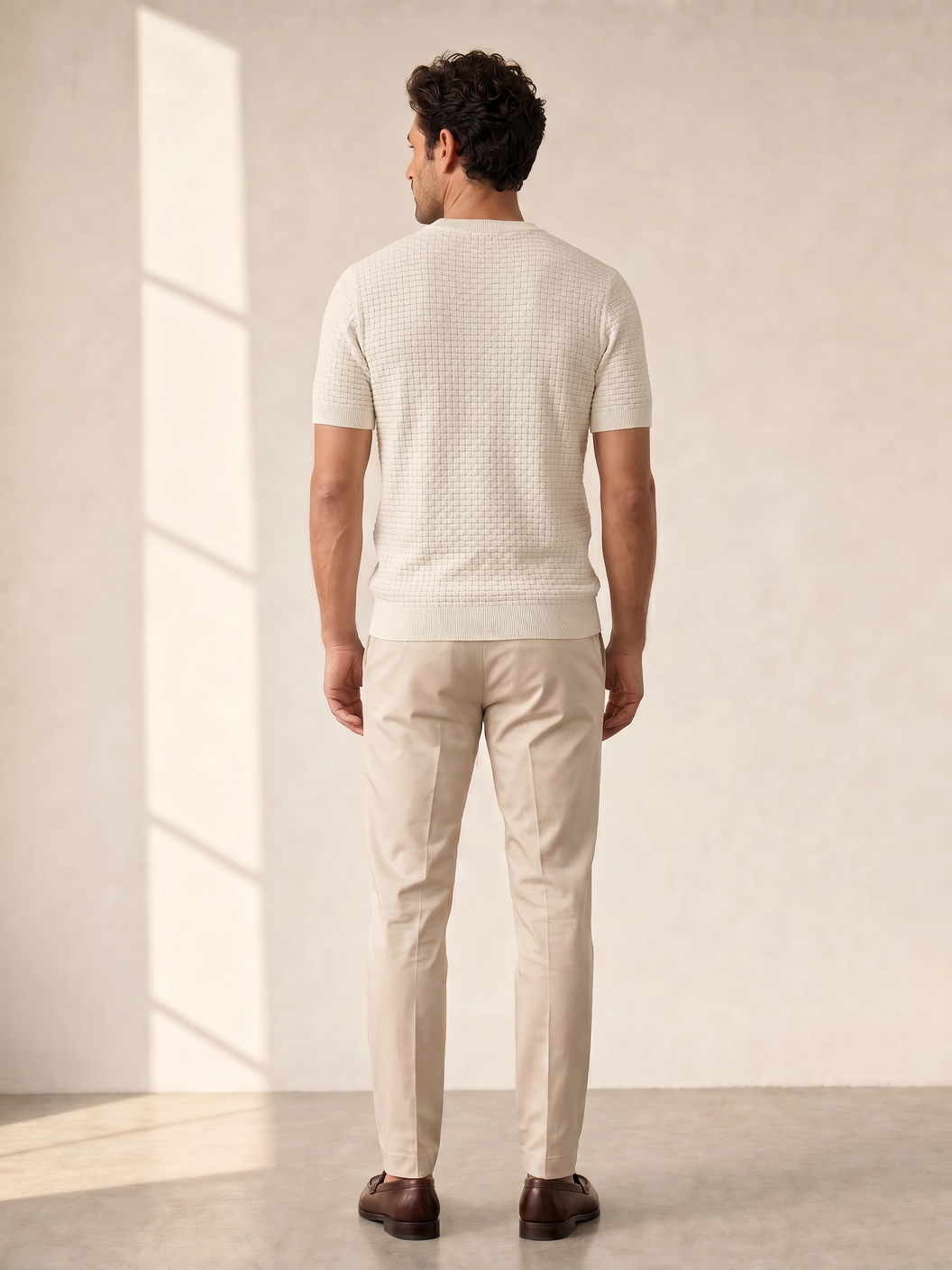 Gran Sasso Cotton Linen Brick T-Shirt – White - Full Back Model