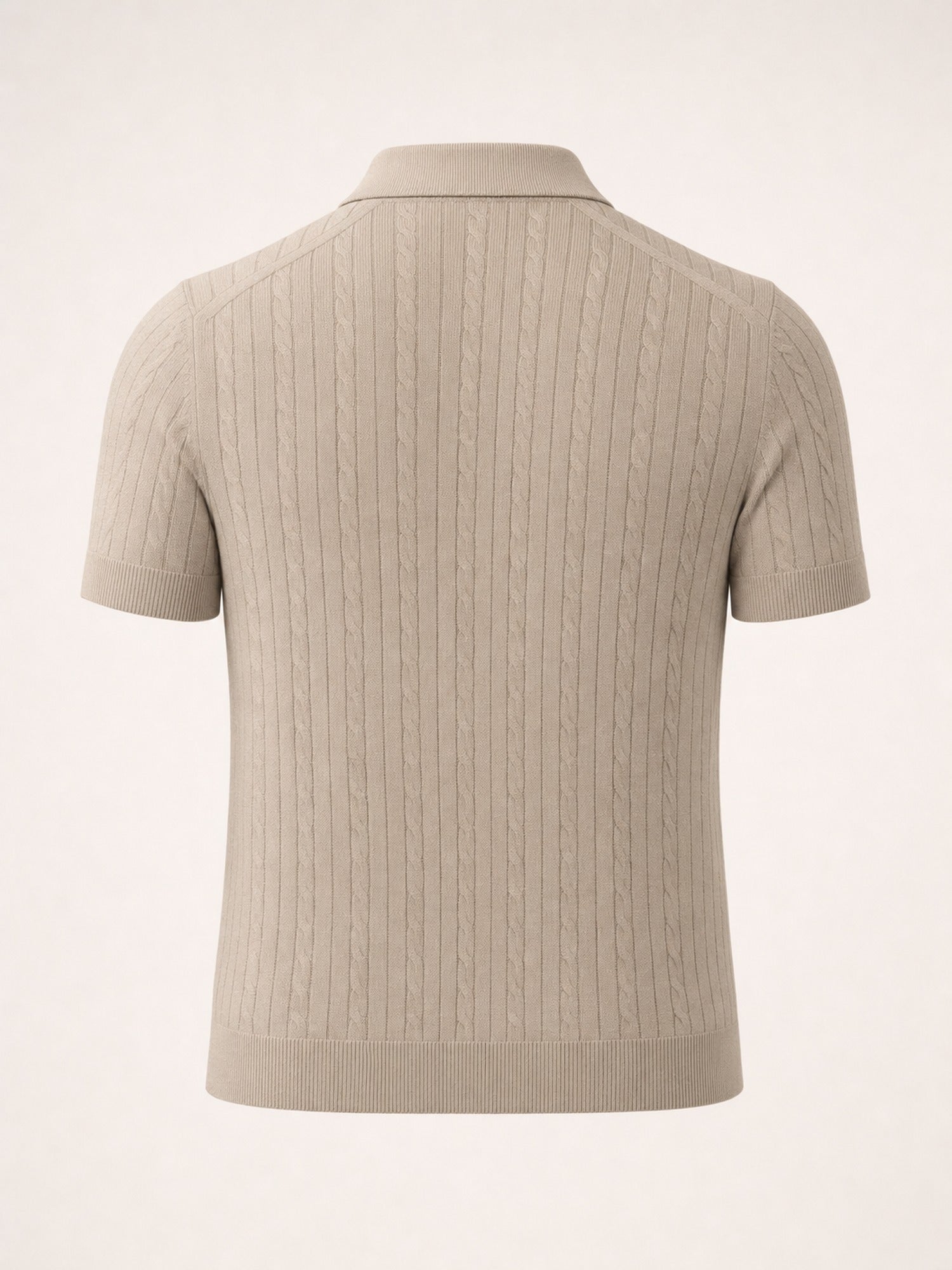 Gran Sasso Cotton Cable Knit Full-Button Polo – Mushroom - Ghost Back