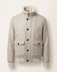 WOOL-BLEND BOMBER WITH DETACHABLE FAUX-FUR COLLAR – GREY - Ghost Front